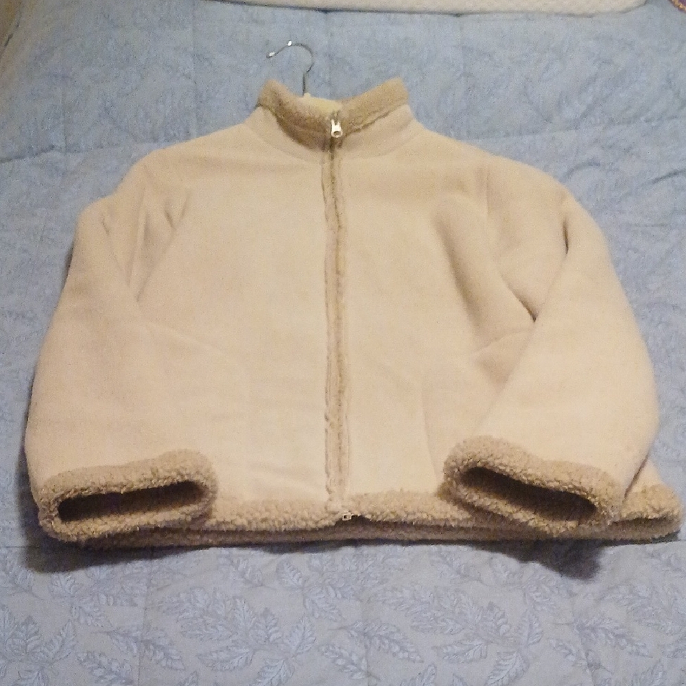 Old Navy Women's Tan Fleece/Sherpa Jacket Size Medium